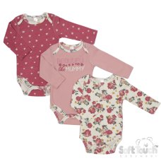 CC210-BS: Girls 3 Pack Long Sleeved Bodysuits (0-6 Months)